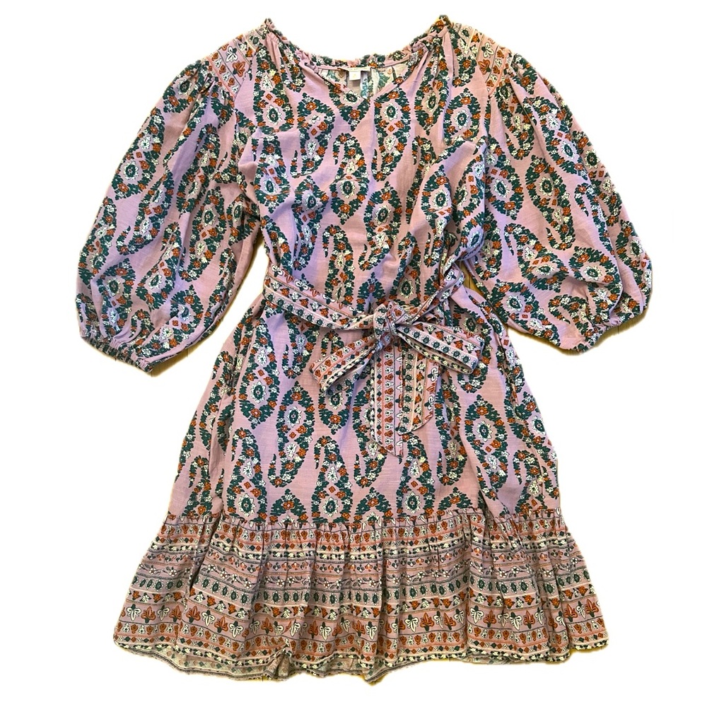 Knox Rose by Target Pink Paisley Ruffled Dress with Belt Size M